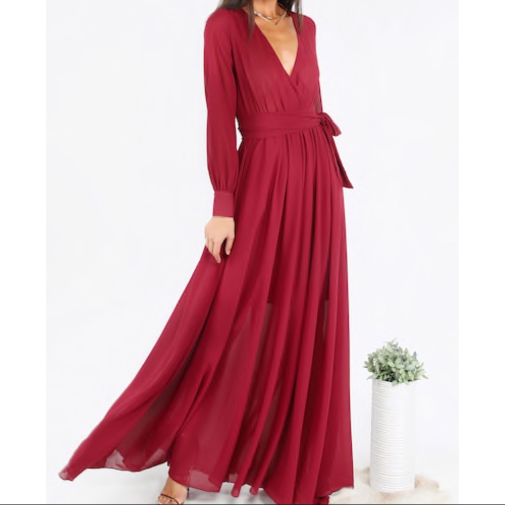 NEW Burgundy Front Self Tie Cuff Sleeve dress
